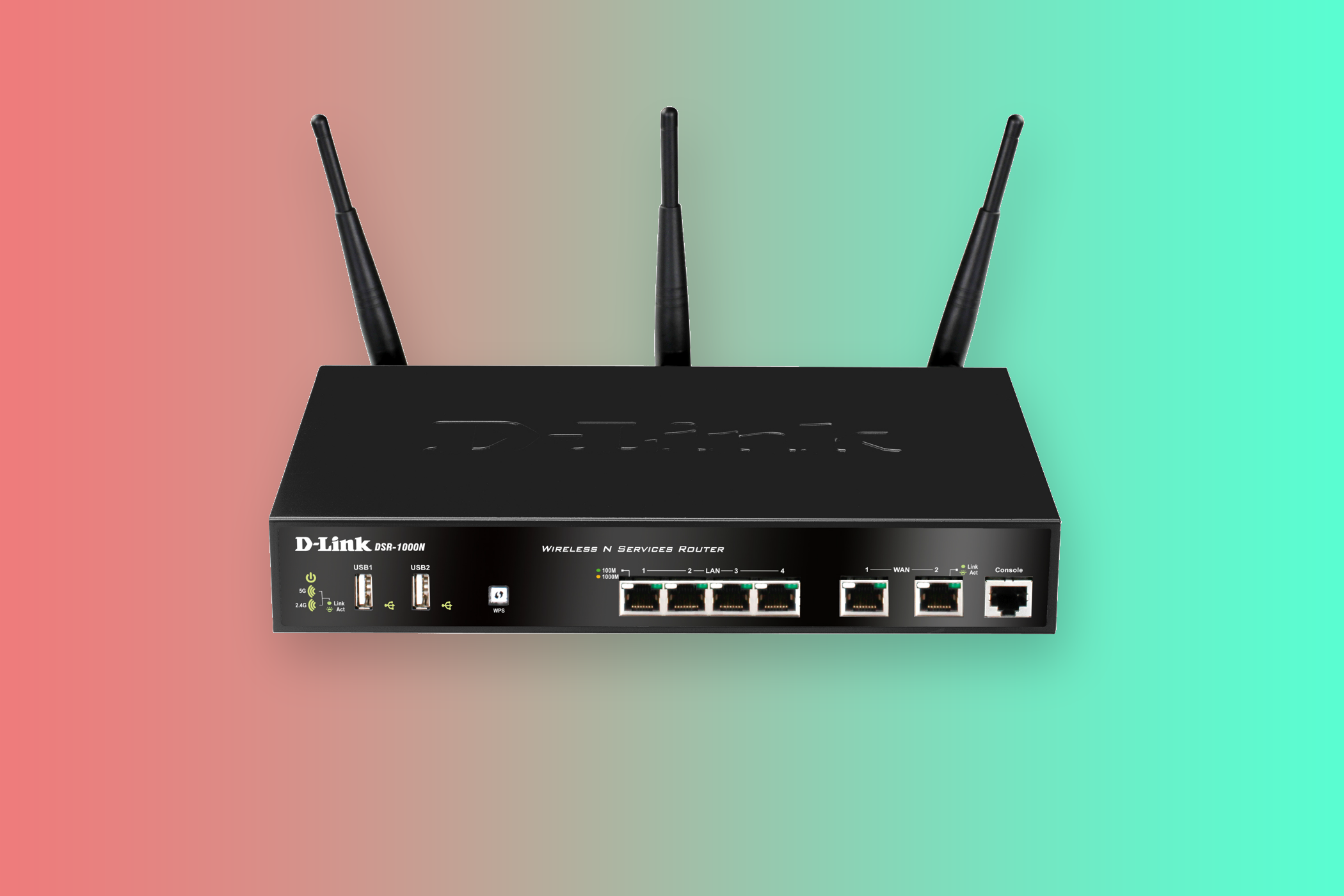 D-Link discontinued router on a gradient background.