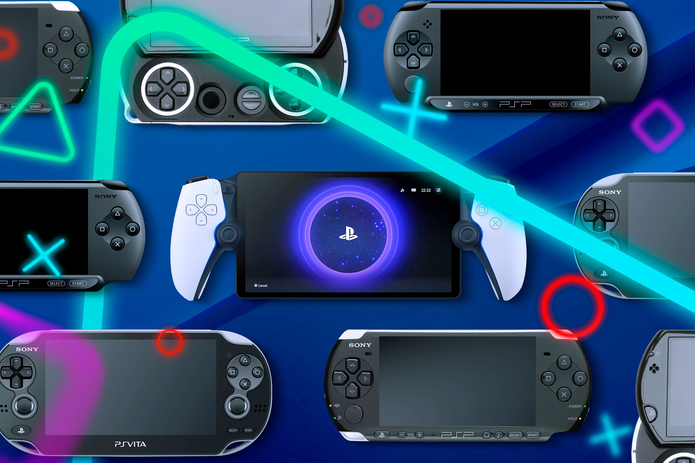 Some Sony handheld consoles side by side.