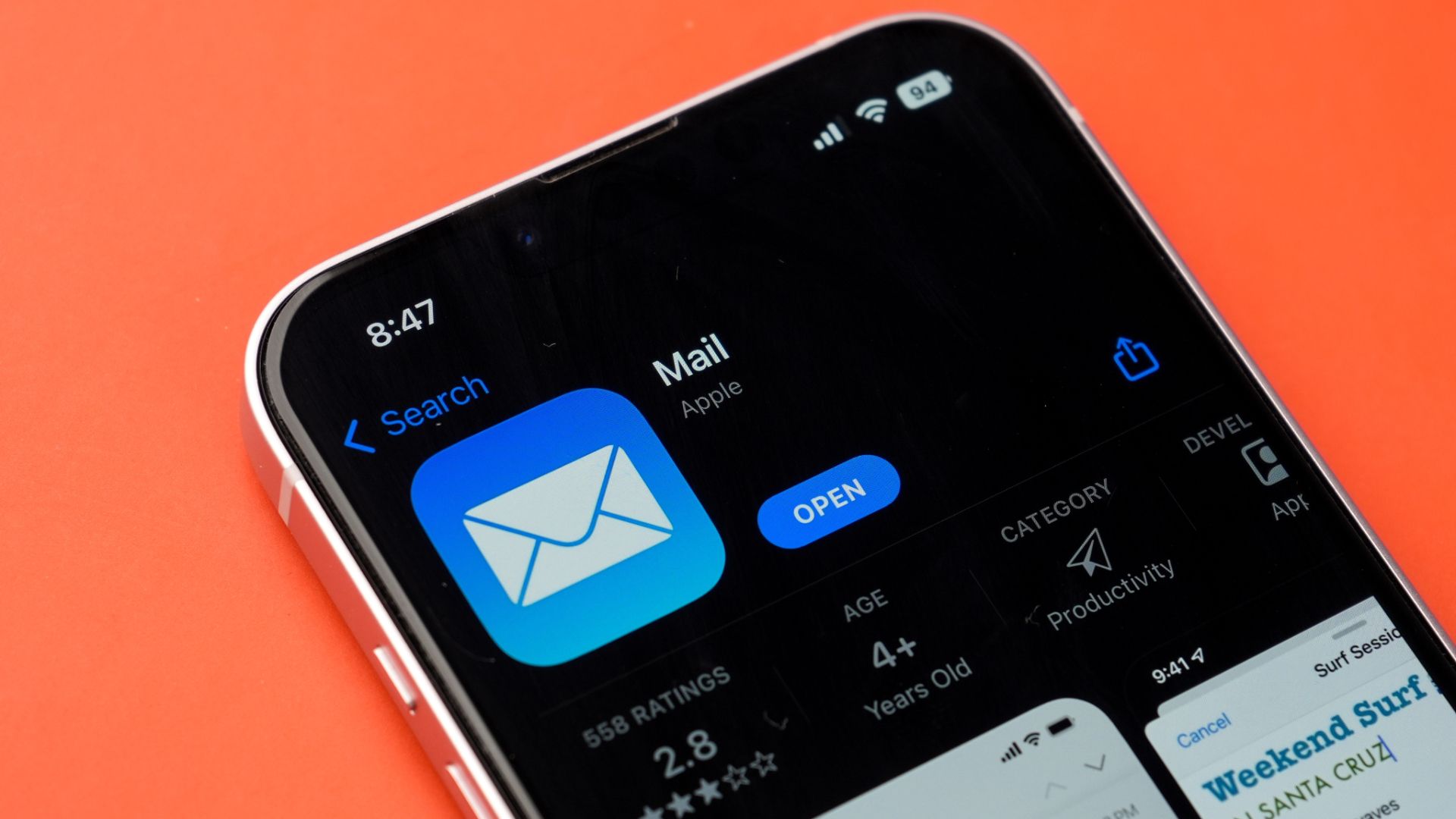 Apple Mail app on App Store on an iPhone.