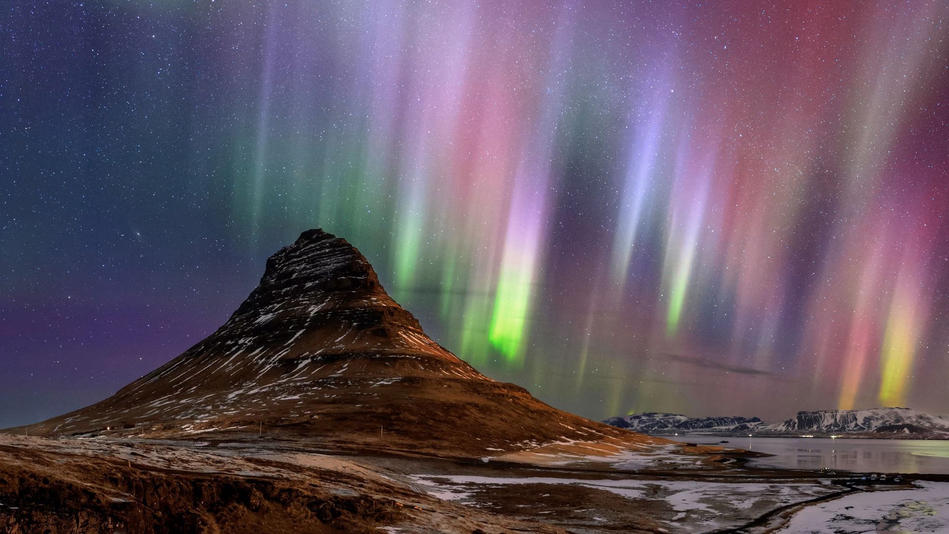 The aurora borealis in the Icelandic night sky.