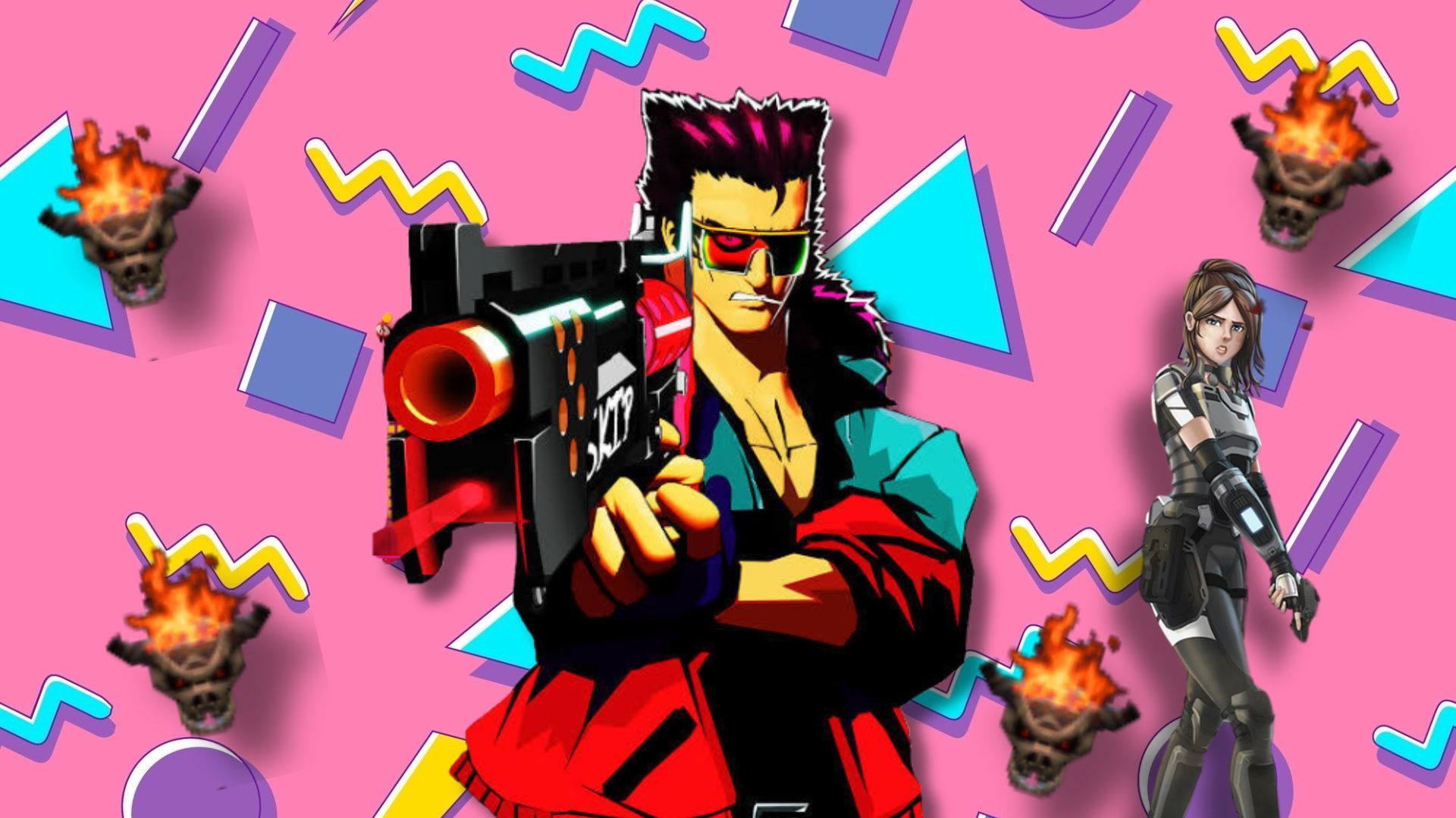 90s style background with sprites and art from boomer shooter games.