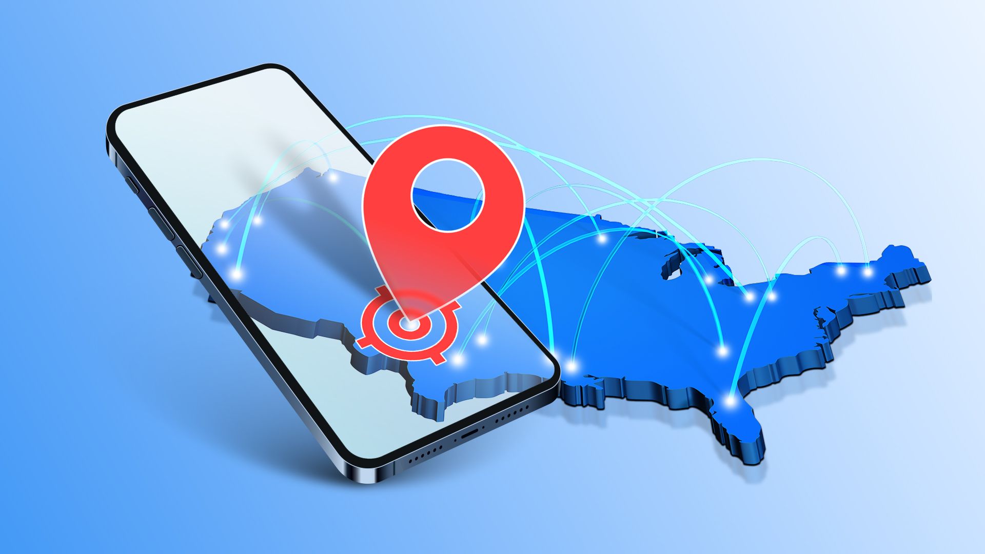 A network coverage map of the United States and a phone beside it.