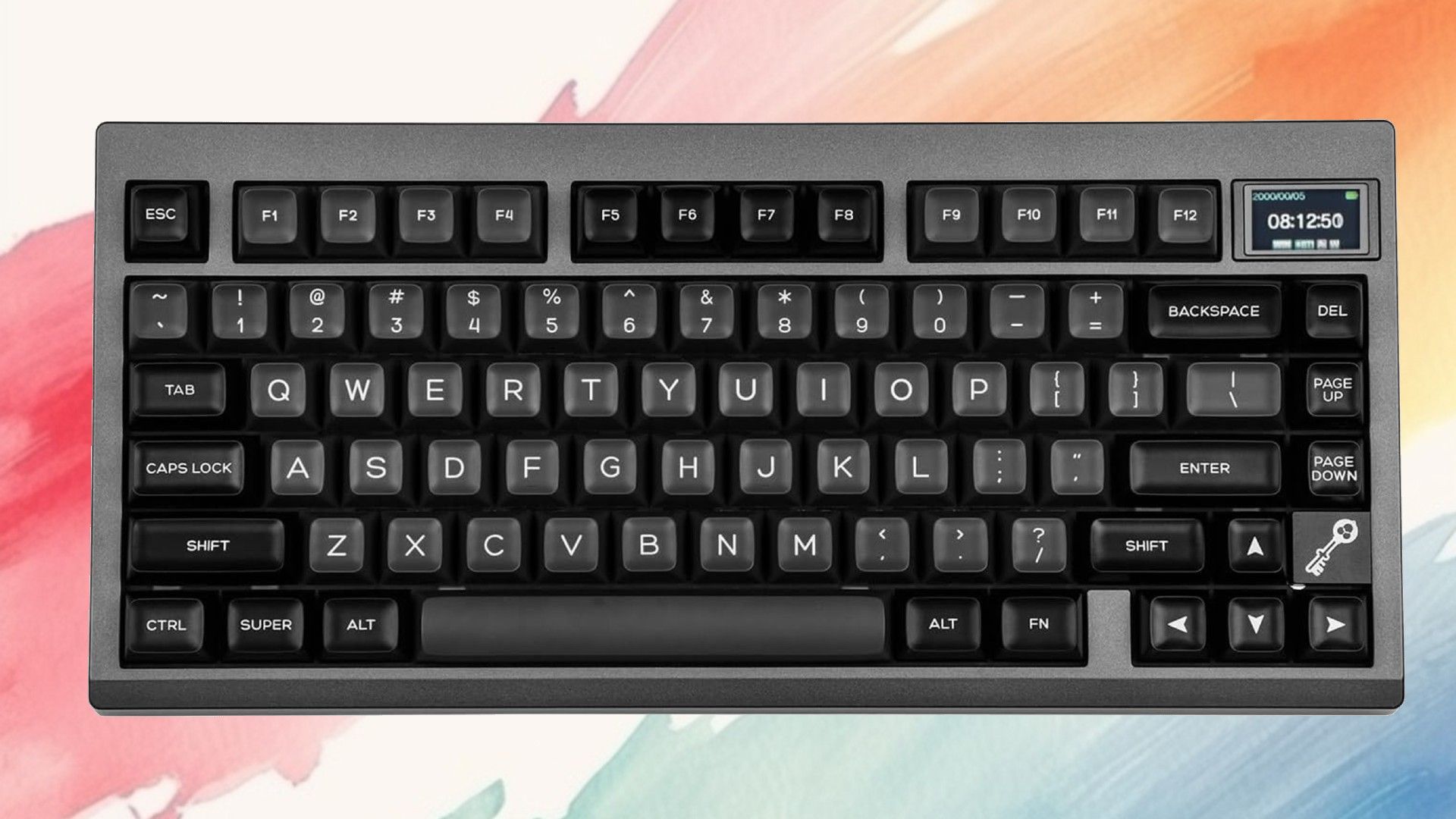 EPOMAKER TH80 PRO V2 Wireless Gaming Keyboard with Screen on a painted background.