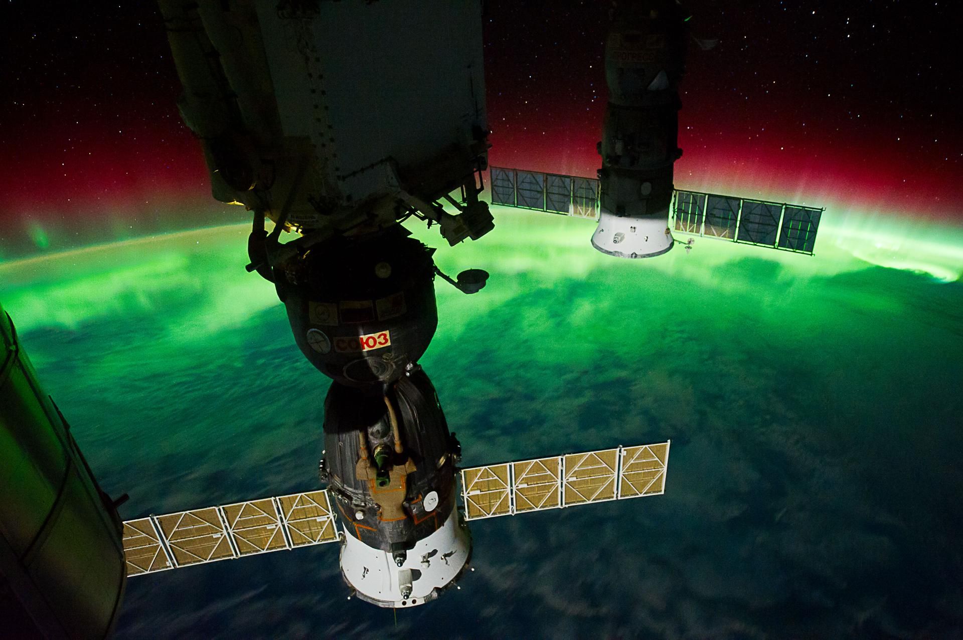 The green Aurora Australis as seen from space.