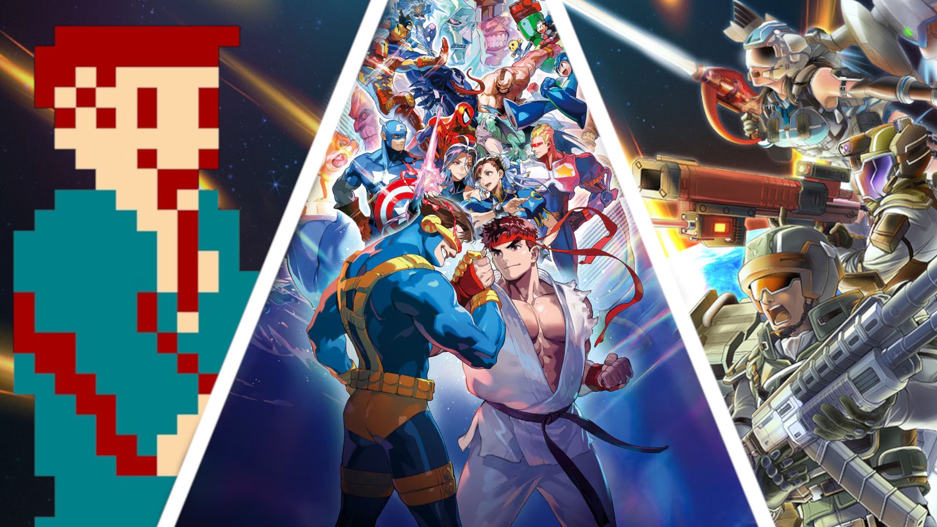 Characters from Takeshi's Challenge, Marvel vs Capcom, and Earth Defense Force 5.