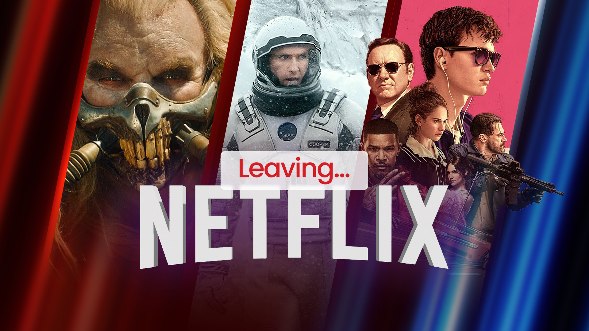 Netflix logo, with some movies that are leaving the platform in the background.