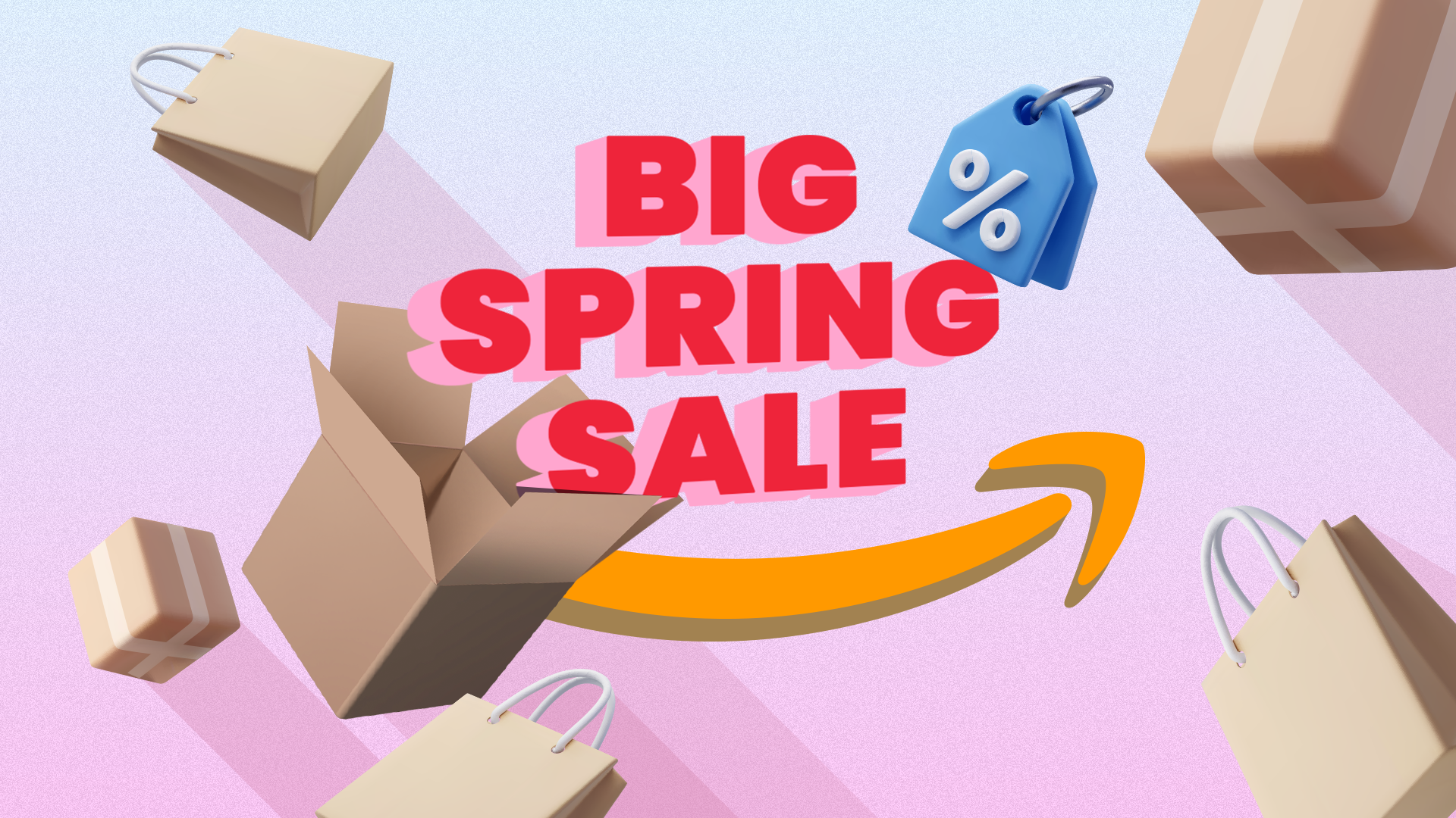 Some boxes and shopping bags with 'Big Spring Sale' written in the center and the Amazon logo below.