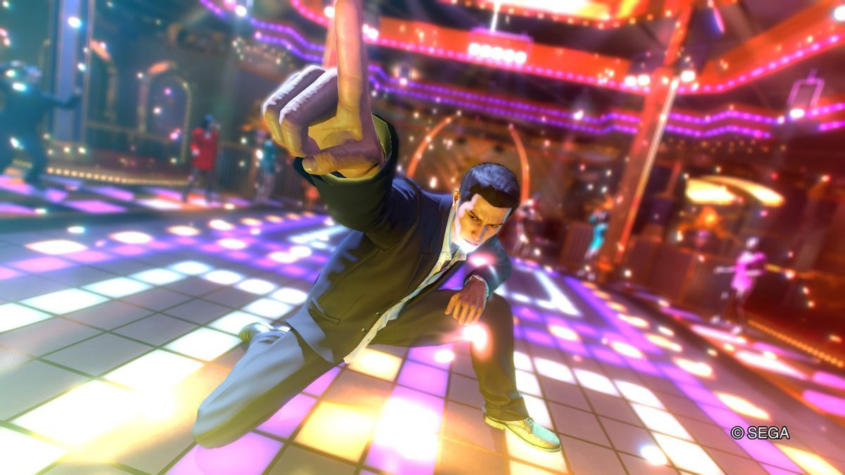 The main character from Yakuza 0 dancing at the disco.