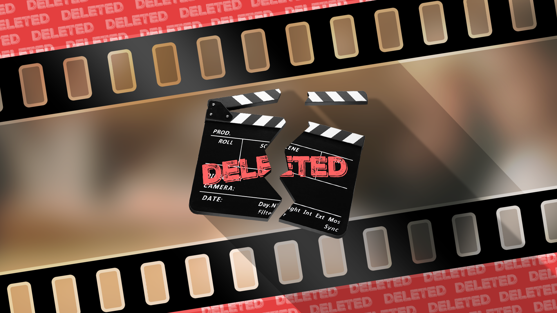 A broken clapperboard labeled 'deleted'.