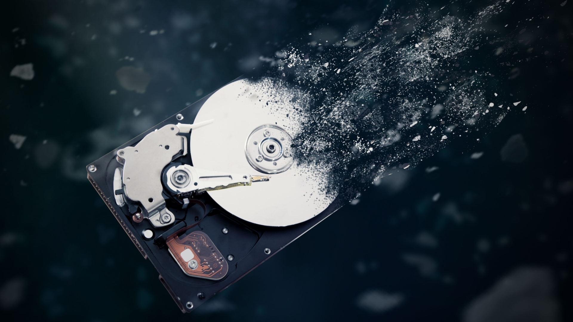 A disintegrating mechanical hard drive. 