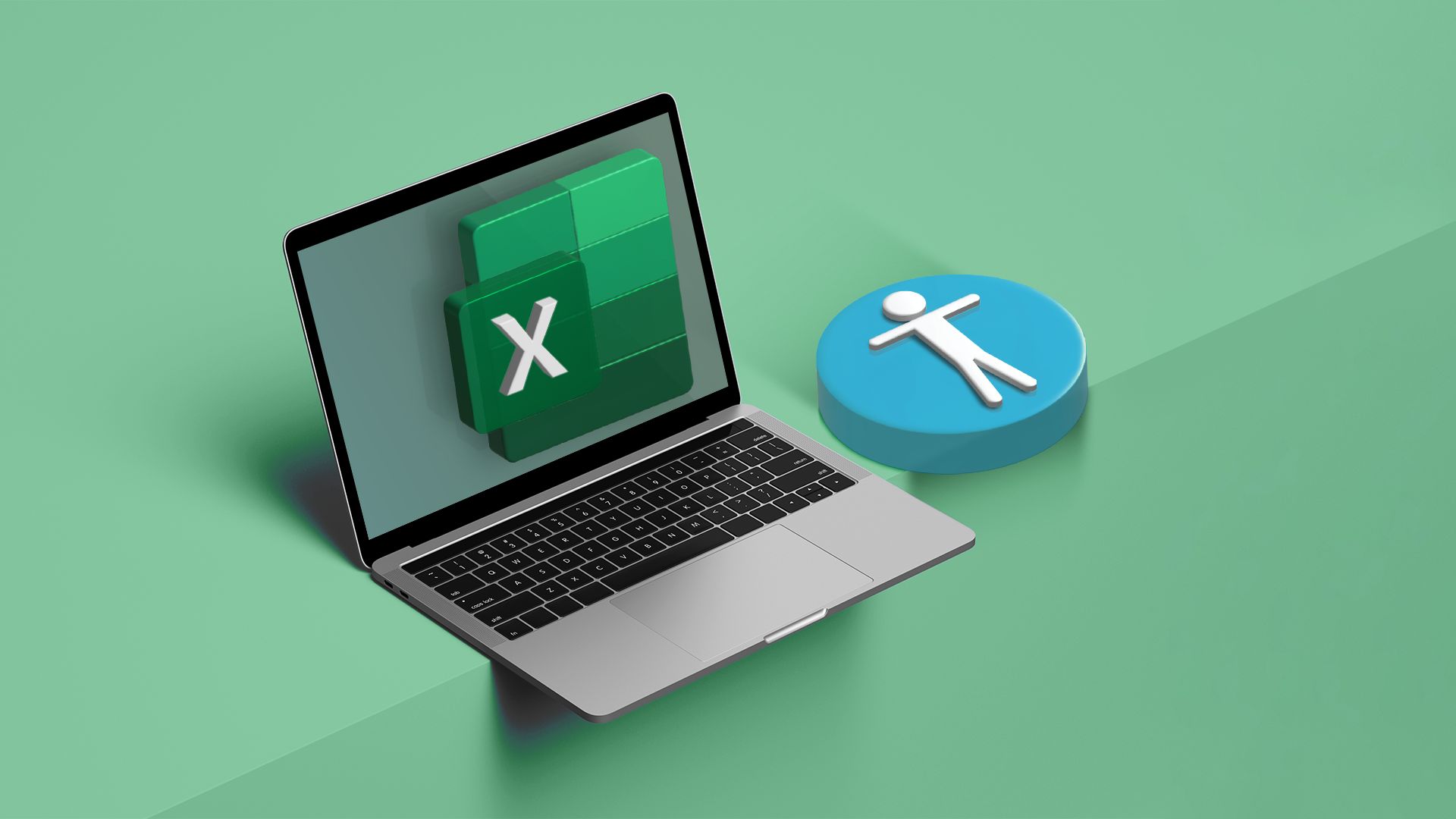 A laptop with the Excel logo and an accessibility icon beside it.