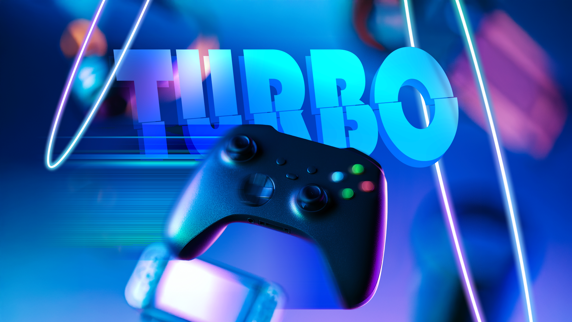 A video game controller with 'TURBO' written in the background.