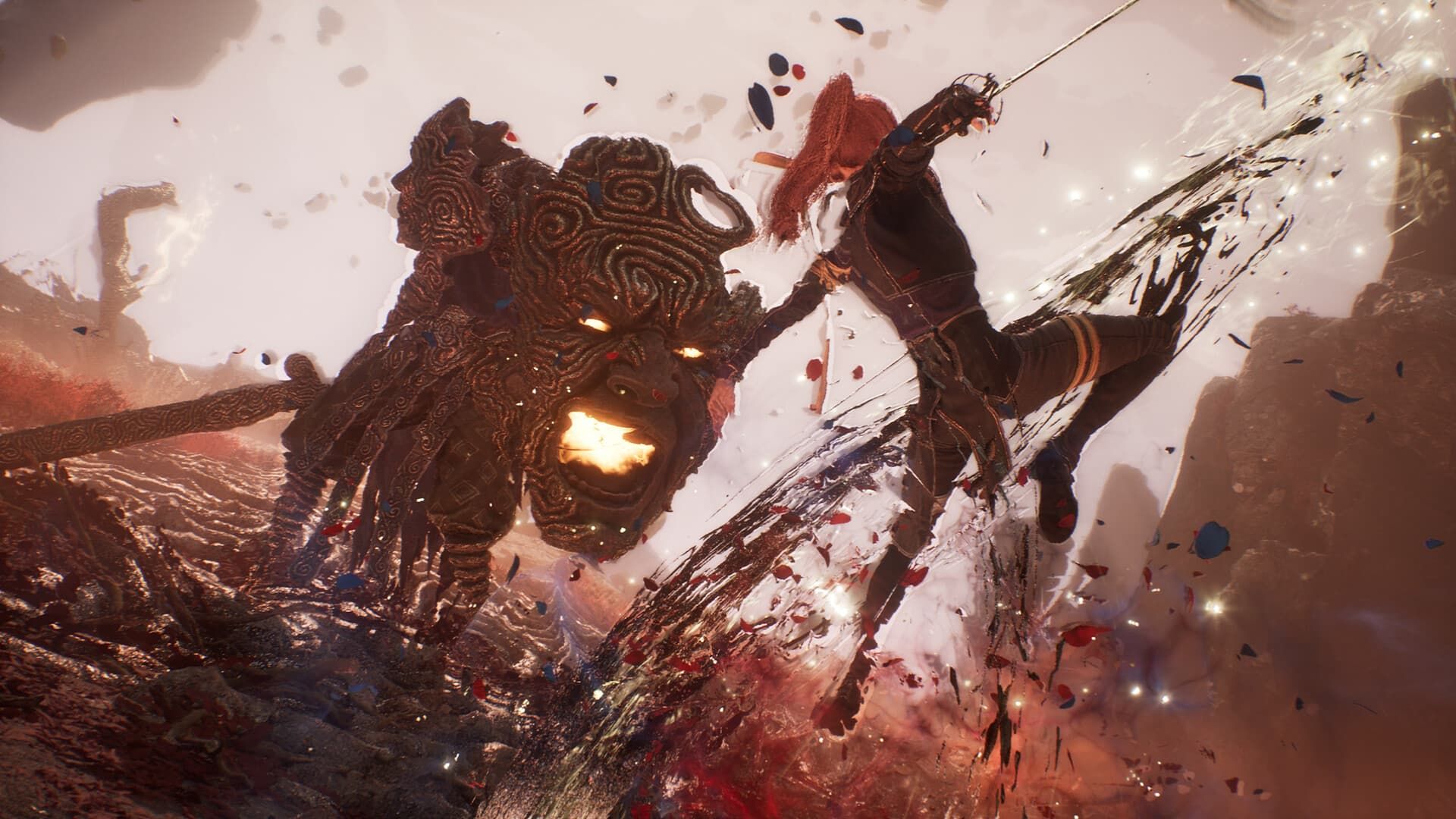 A party member from Clair Obscur: Expedition 33 in the midst of combat with an enemy.