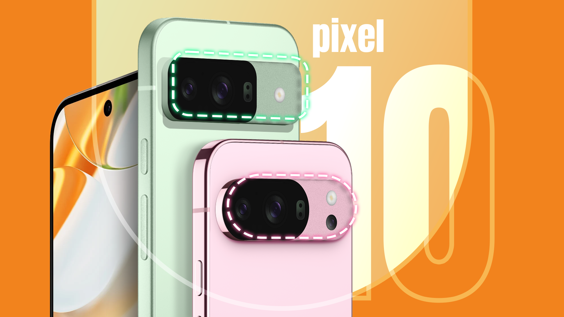 Concept image of the Google Pixel 10 with the cameras highlighted.