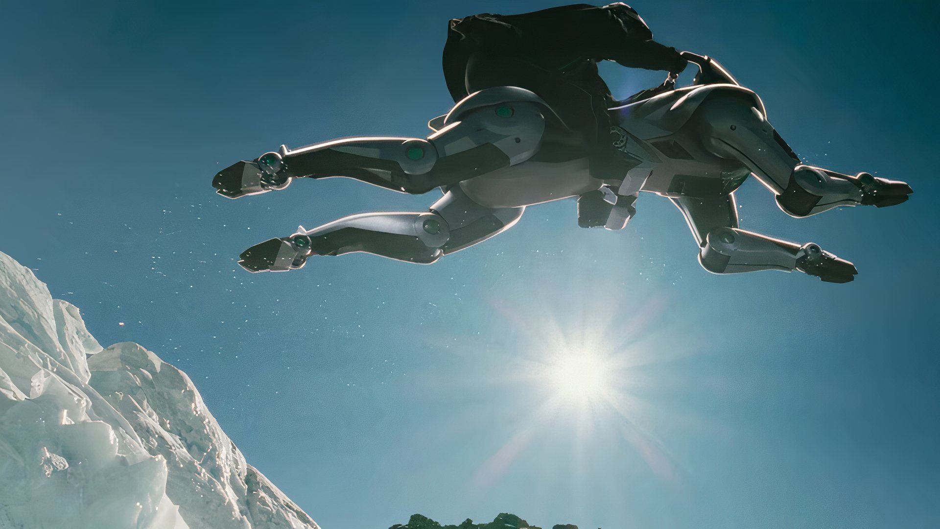 Kawsaki's Corleo concept robot leaping through the air.