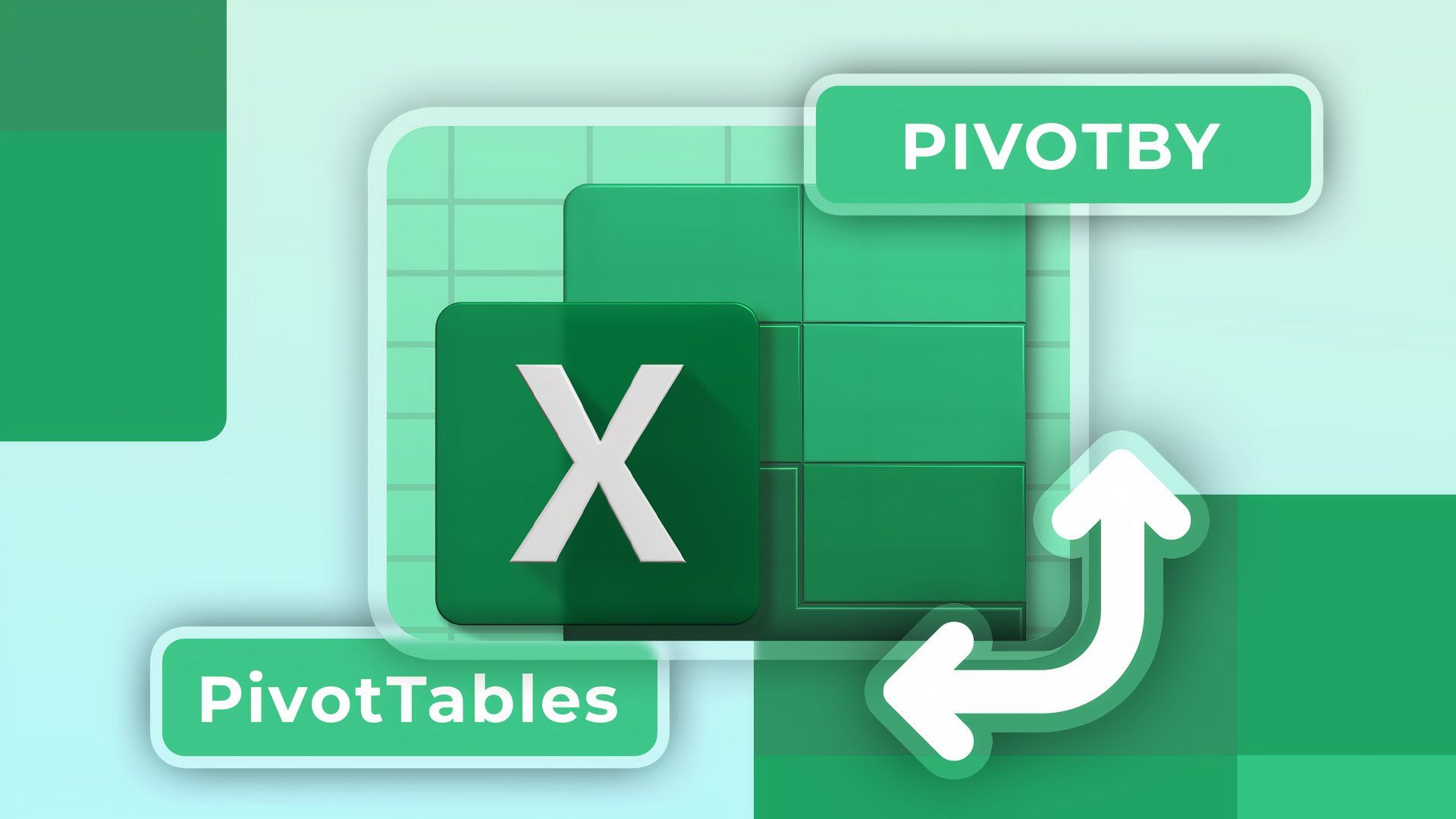 The Excel logo with a table in the background and 'PivotTables' and 'PIVOTBY' written next to it.