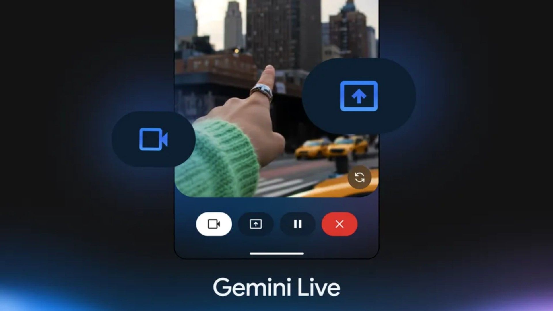 Gemini Live with a person on the phone showing her hand and finger in street