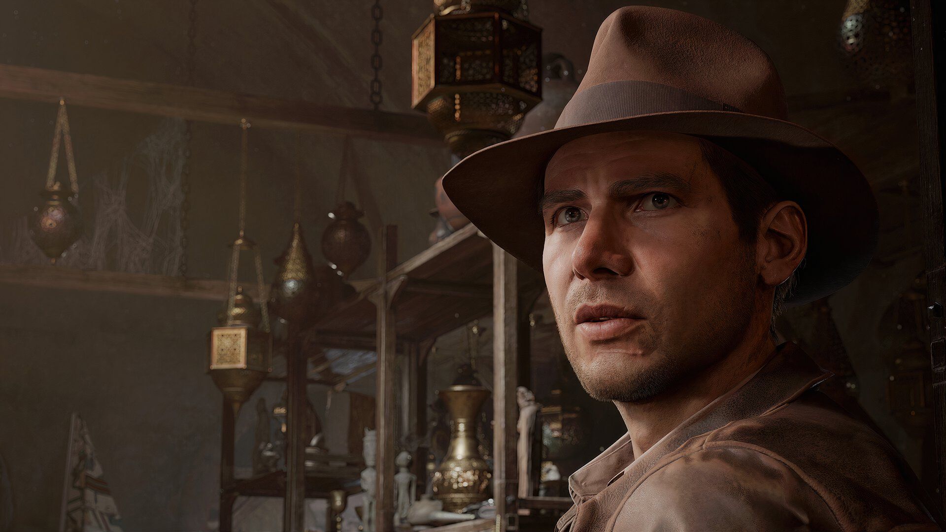 a close-up view of Indiana Jones.
