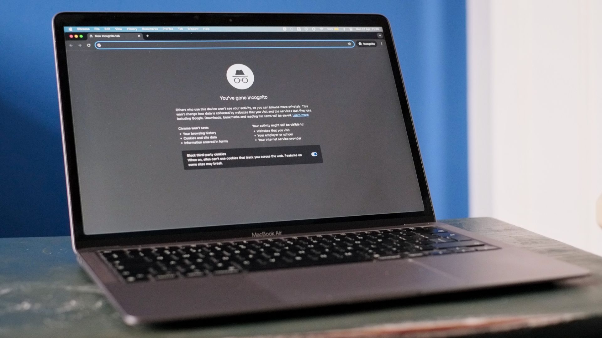 MacBook Air showing Incognito mode in Chrome.