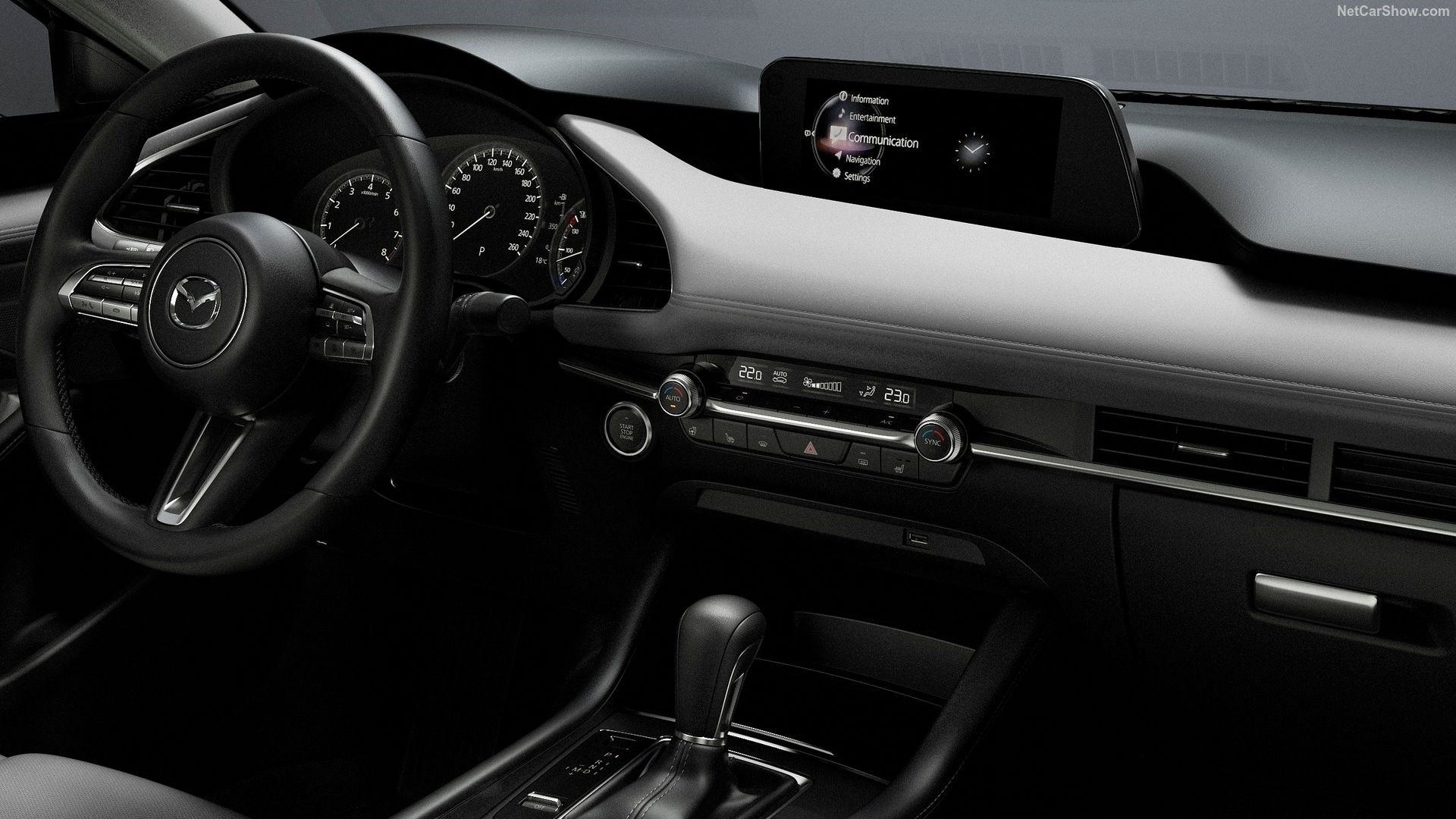 Interior shot of the dashboard in a 2019 Mazda 3