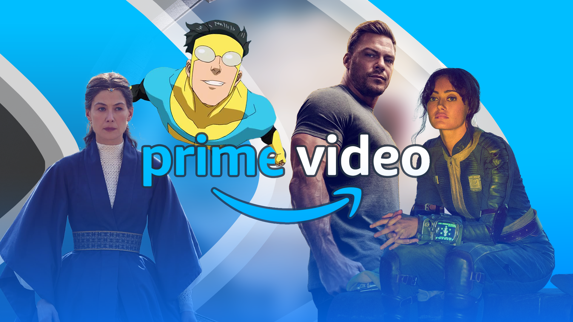 Prime Video logo with characters from some of its shows next to it.