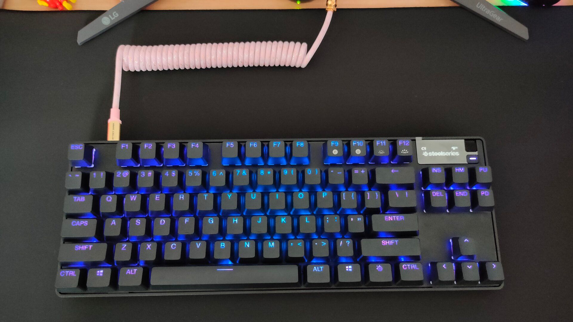 The SteelSeries Apex Pro Gen 3 TKL Wireless keyboard with Hall Effect switches on a desk.