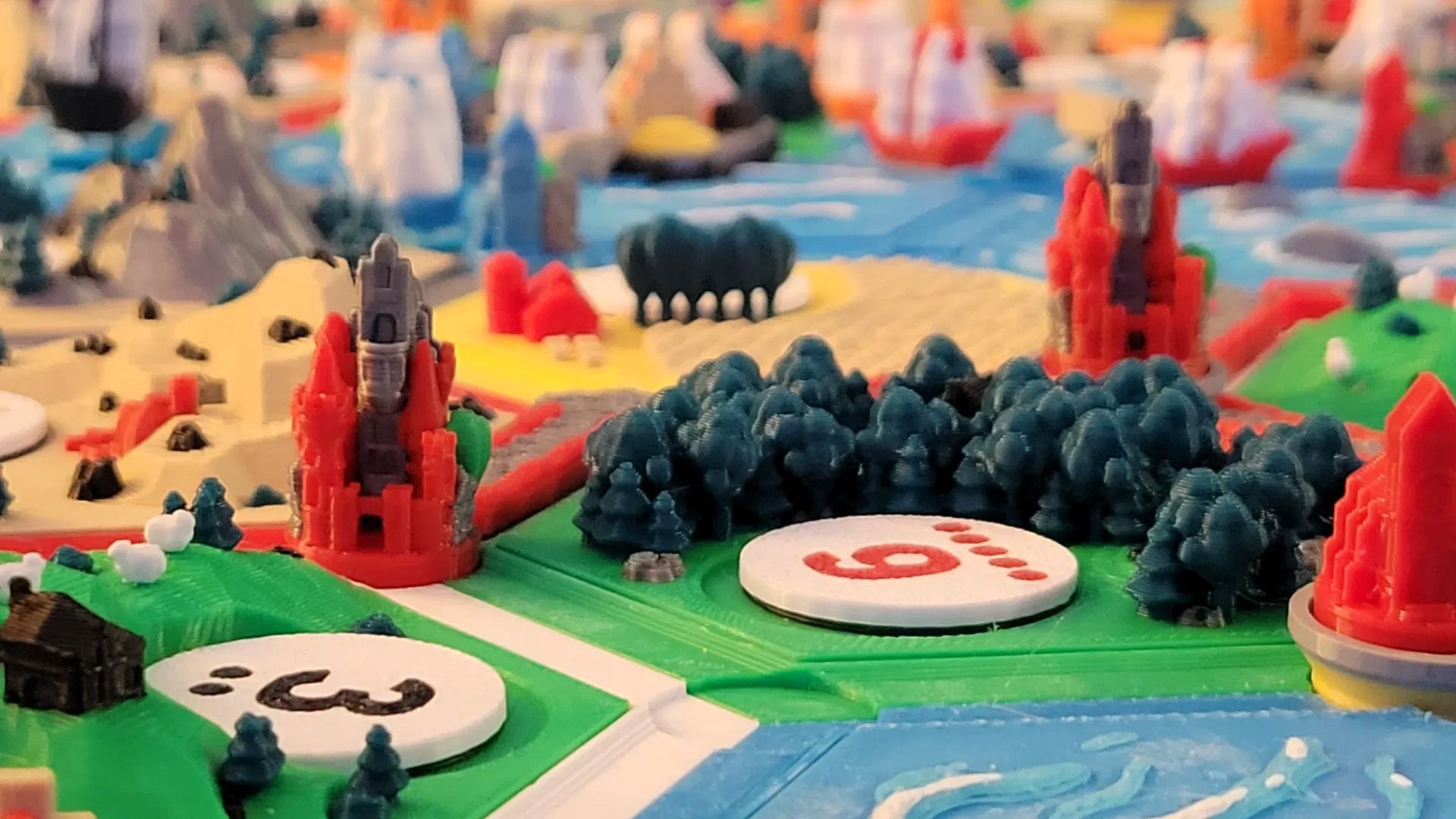 Settlers of Catan 3D printed board game pieces.