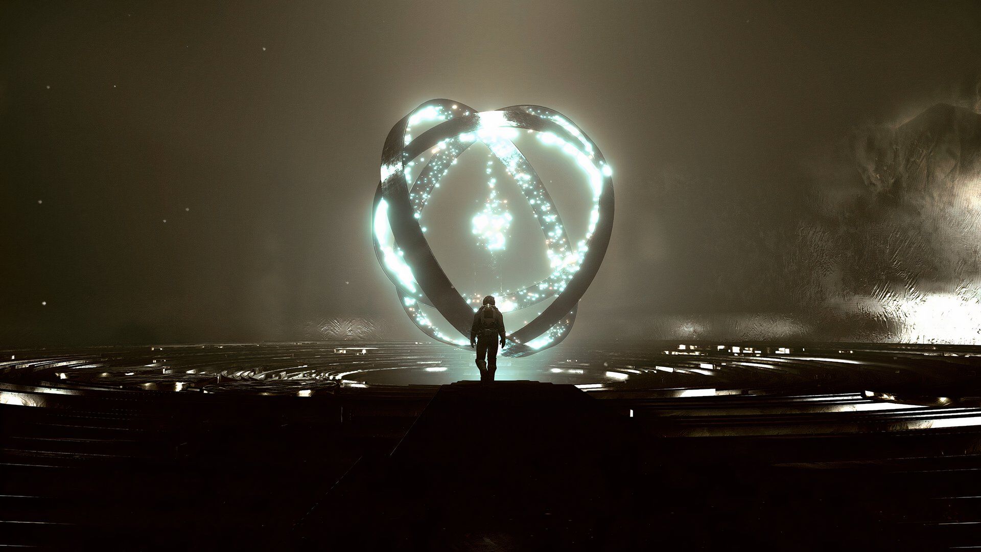 The player character approaching a piece of advanced technology in Starfield.