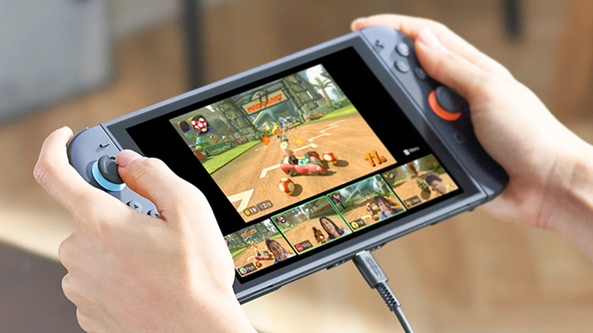 A person playing the Switch 2 in handheld mode.