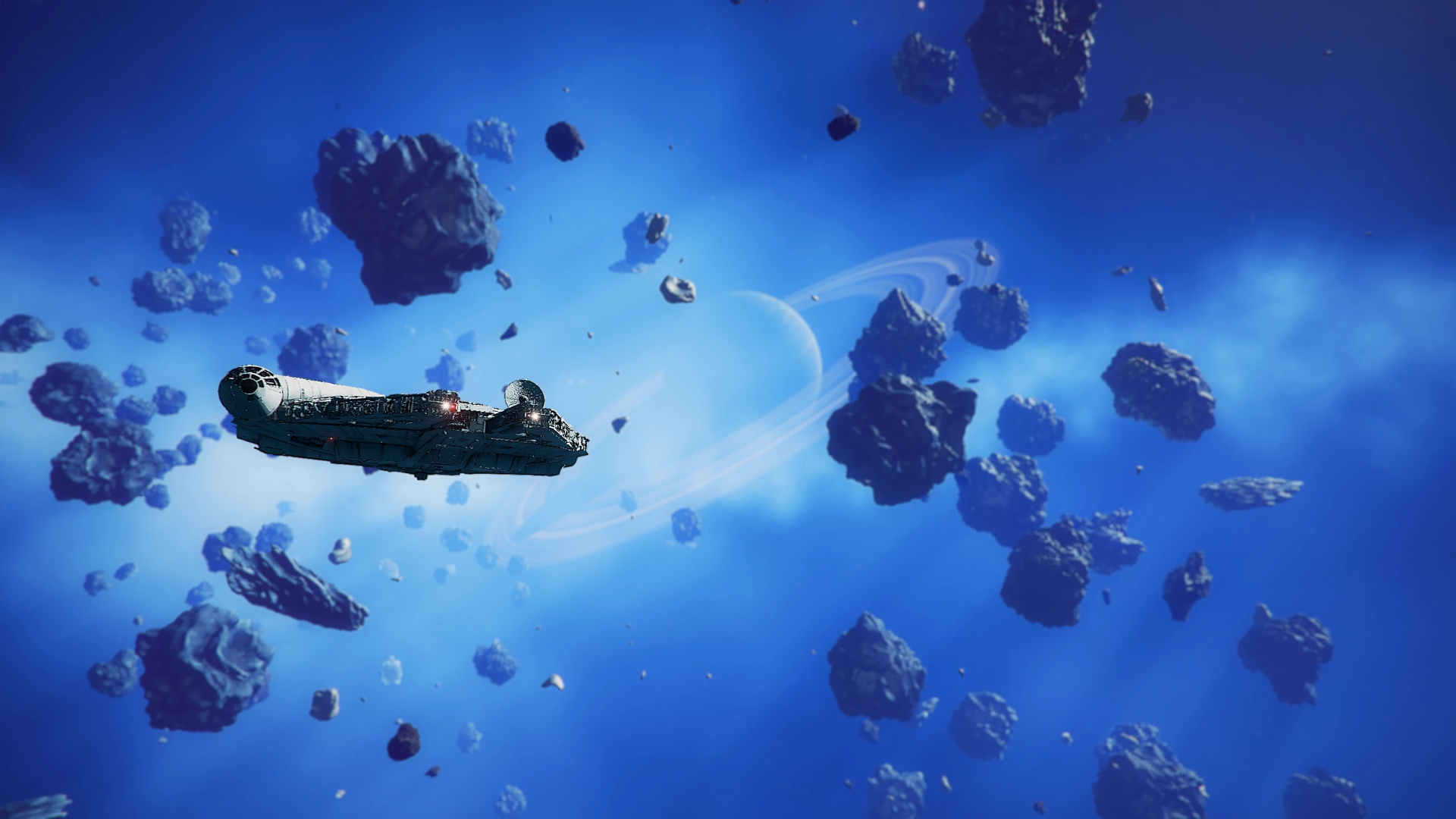 A screenshot of the Millennium Falcon in a mod for X4: Foundations.