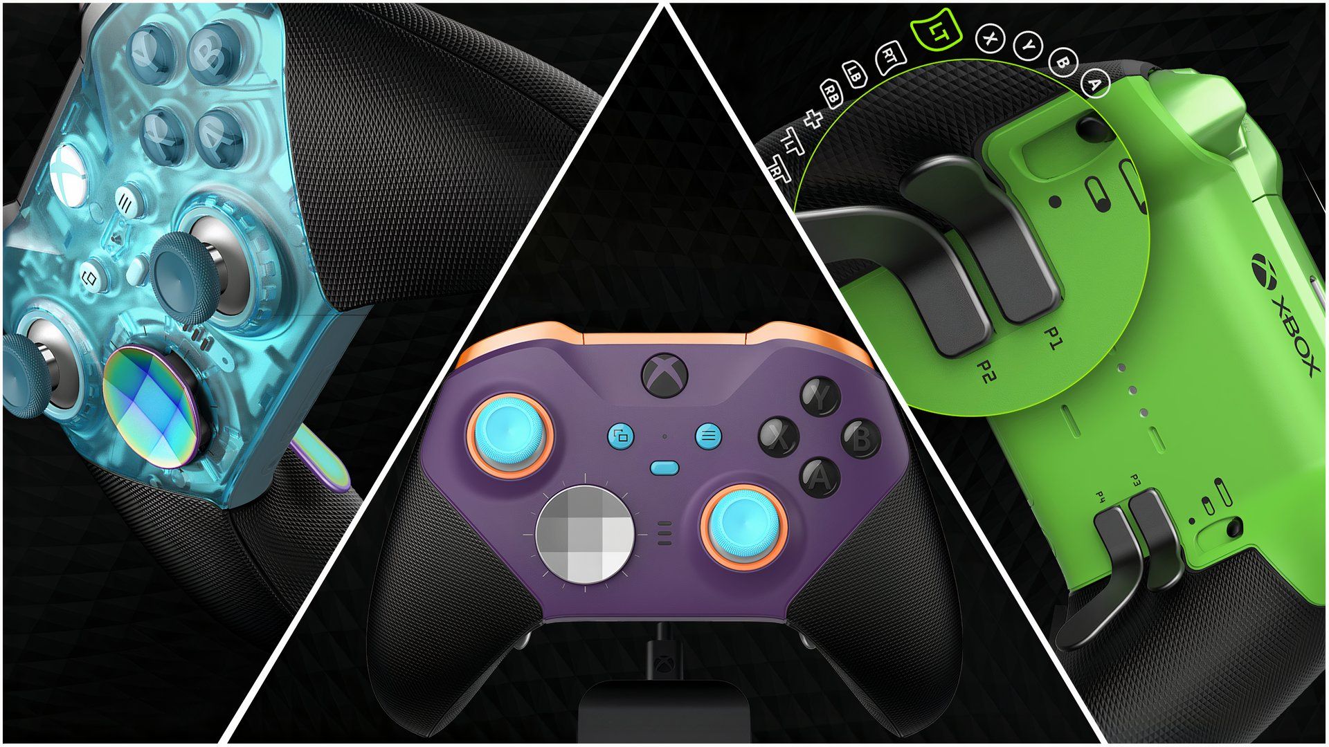 Xbox-elite-controllers in different configurations via the Xbox Design Lab
