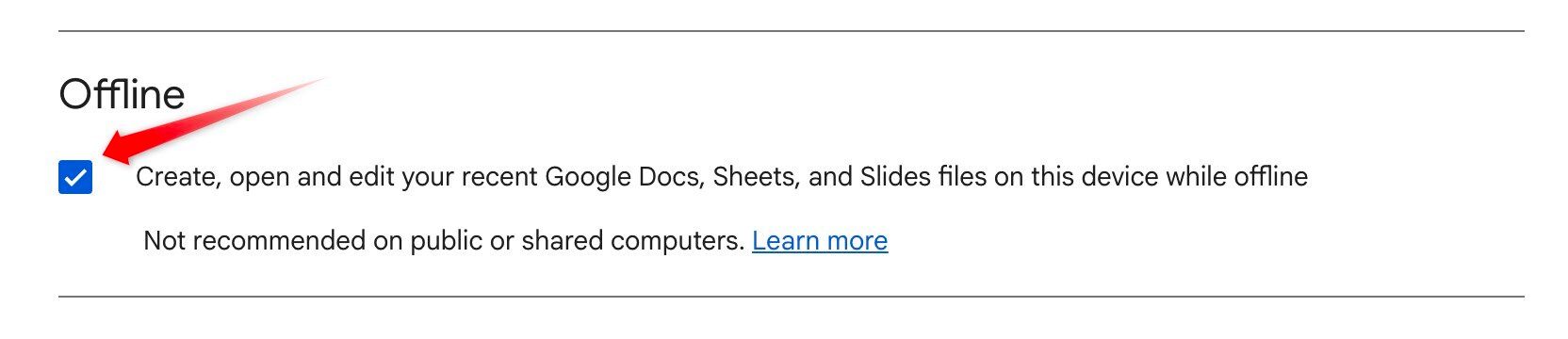 Turning off the offline access in Google Docs, Sheets, and Slides files in the Google Drive settings.