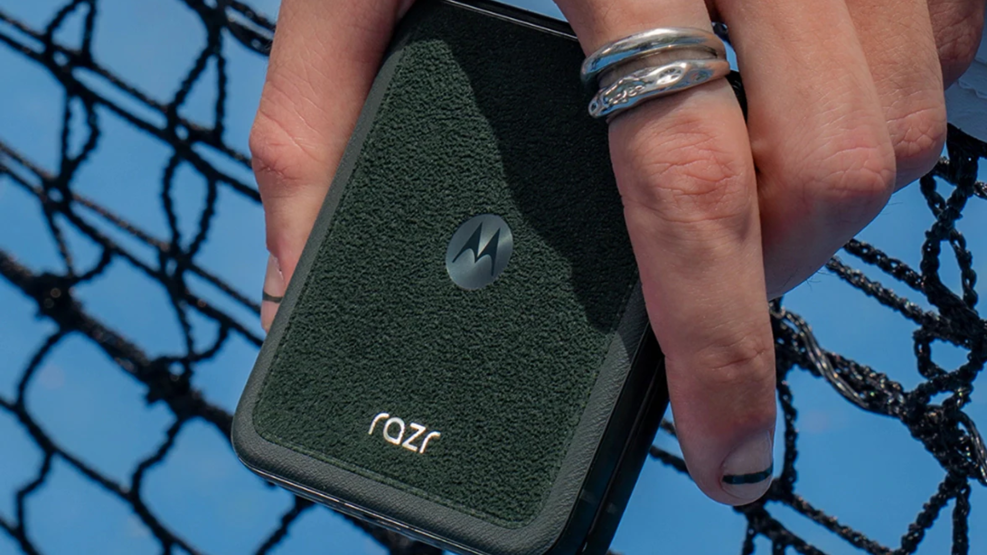 Motorola Razr 60 Ultra in the Scarab finish with a suede-like material on the back.