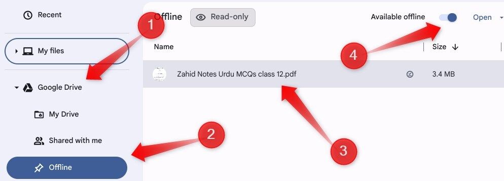 Changing the offline access of a file on Chromebook.