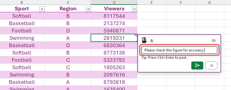 A comment added to a cell in Microsoft Excel.