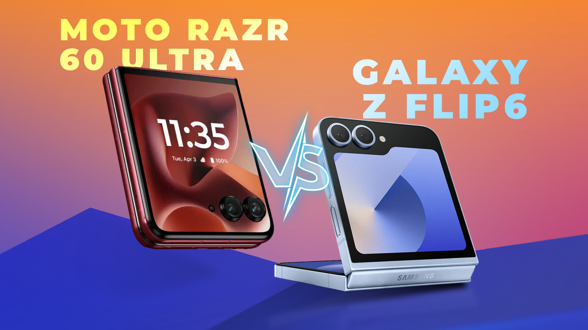 A Motorola Razr 60 Ultra vs. a Galaxy Z Flip 6 with a gradient background-1