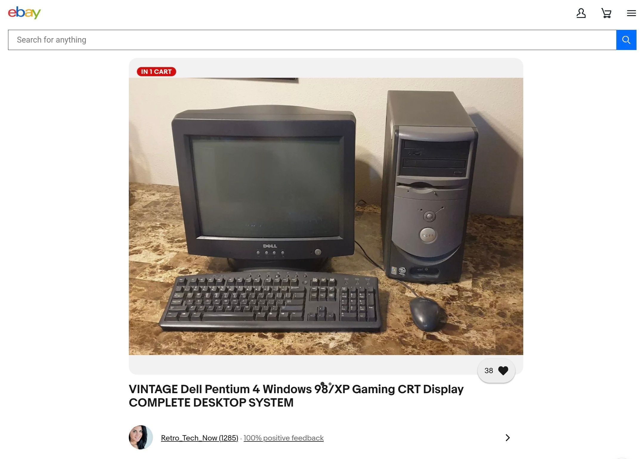 An eBay listing for an old Dell desktop PC with a CRT monitor.