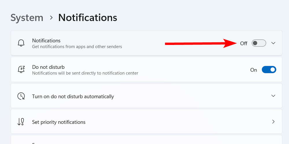 Disabling notifications on Windows 11.
