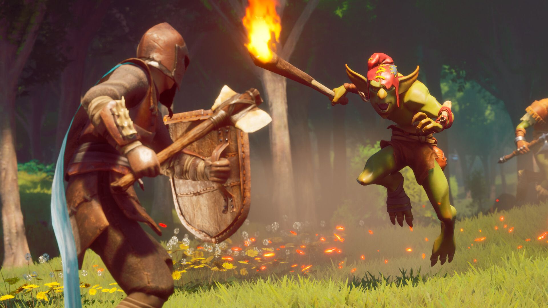 A player fighting a goblin in RuneScape: Dragonwilds.