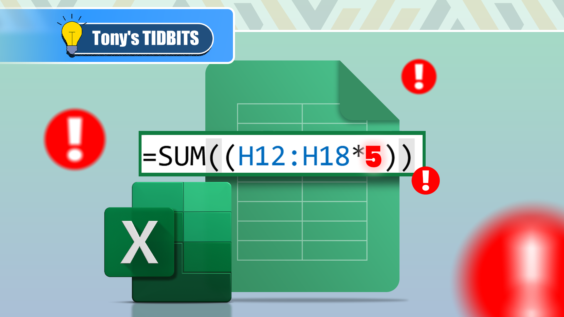 Illustration of an Excel file with a formula and some alerts around it.