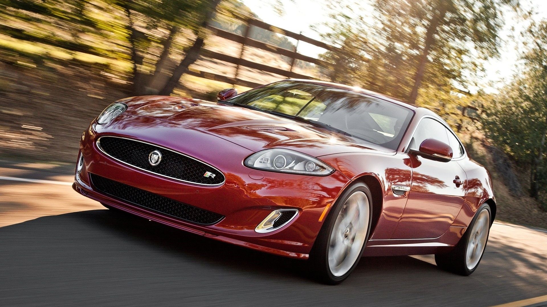 Front 3/4 action shot of a 2012 Jaguar XKR