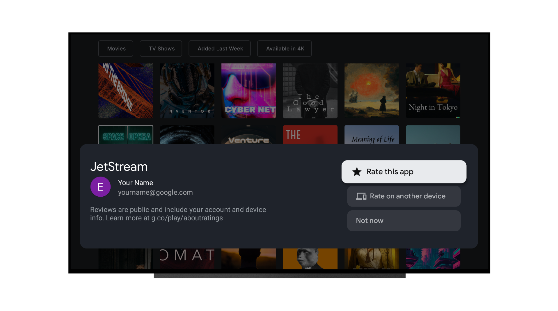 Google TV app rating pop up