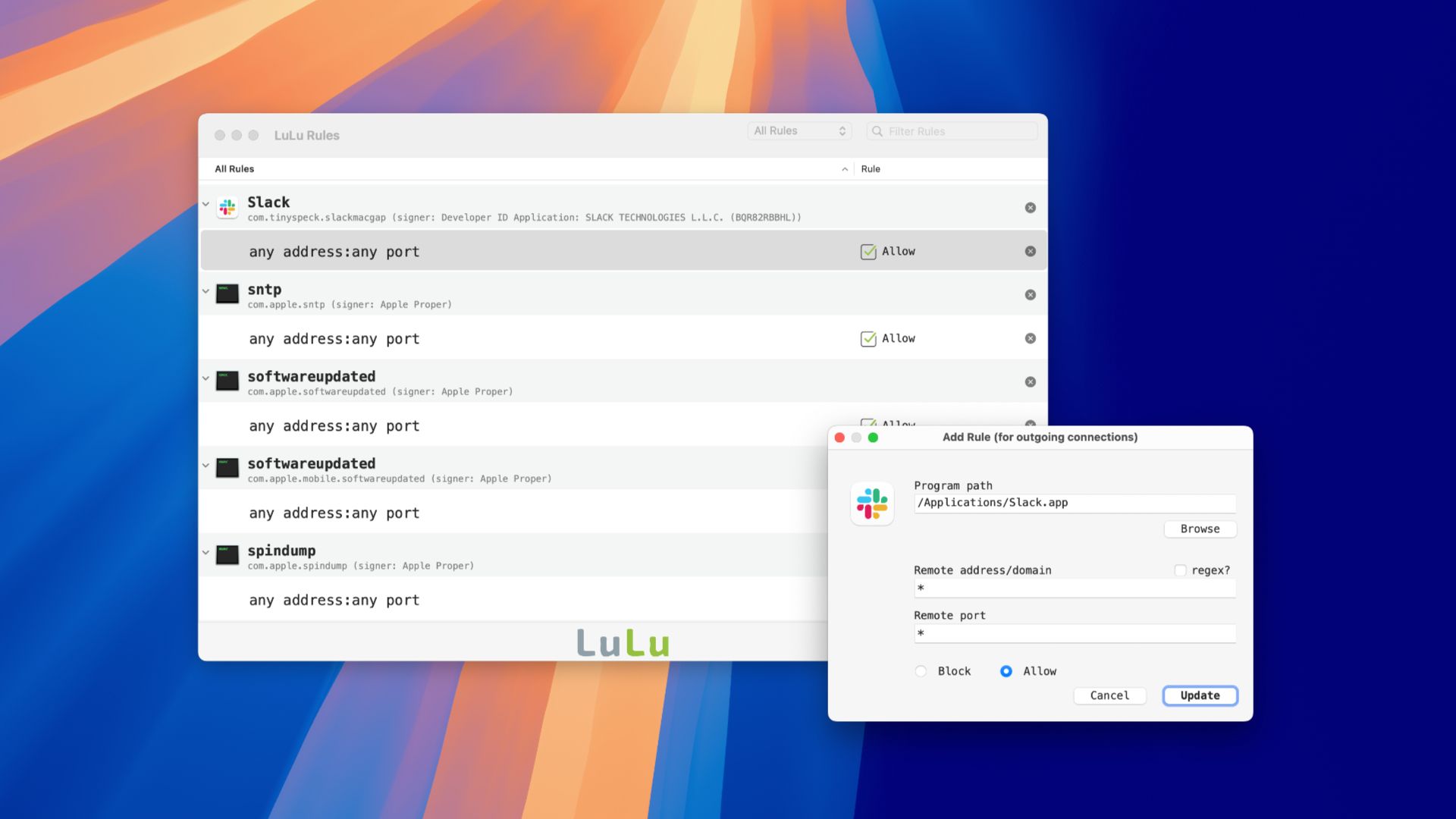LuLu software firewall for macOS.