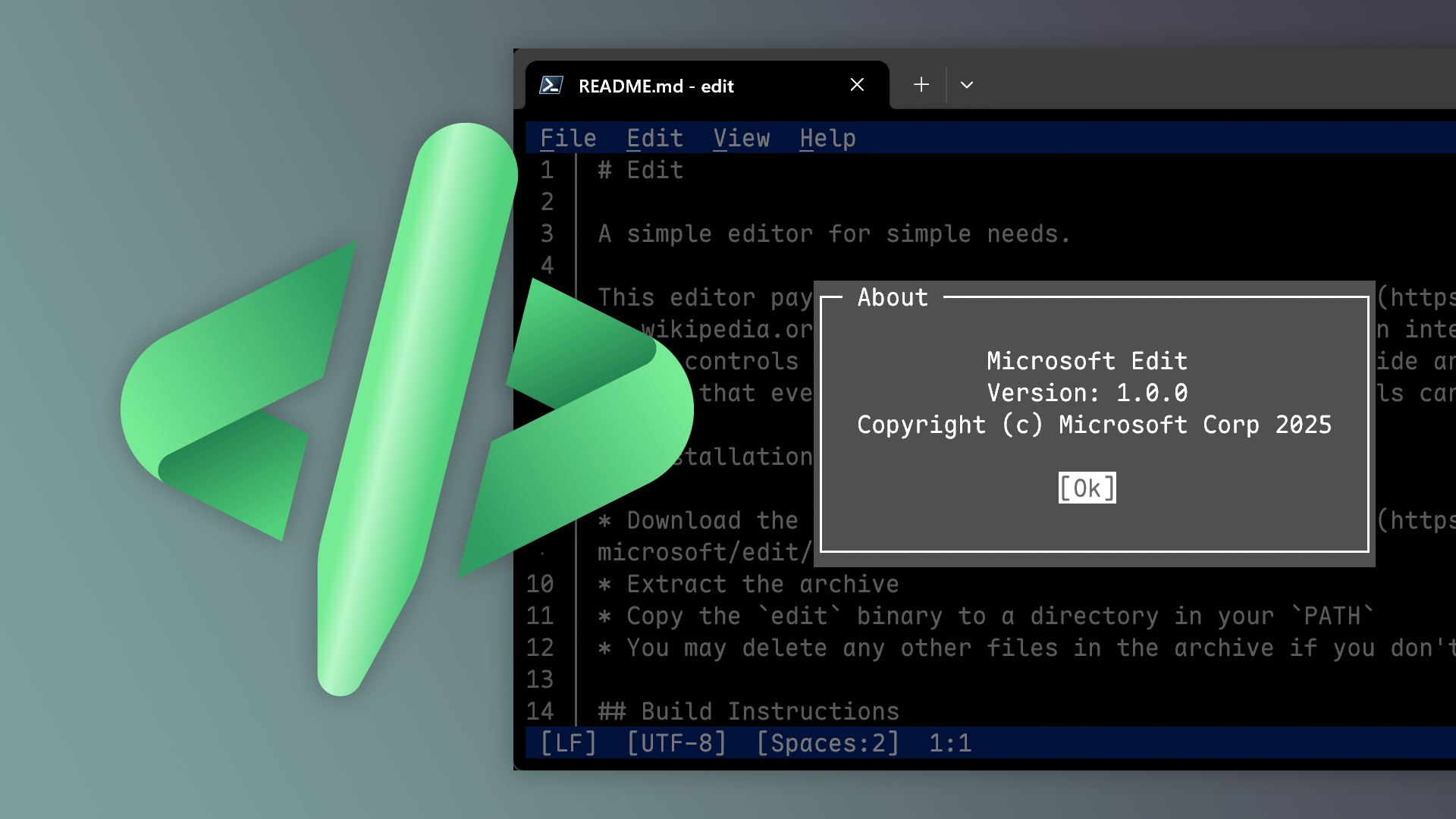 Microsoft Edit screenshot with logo.