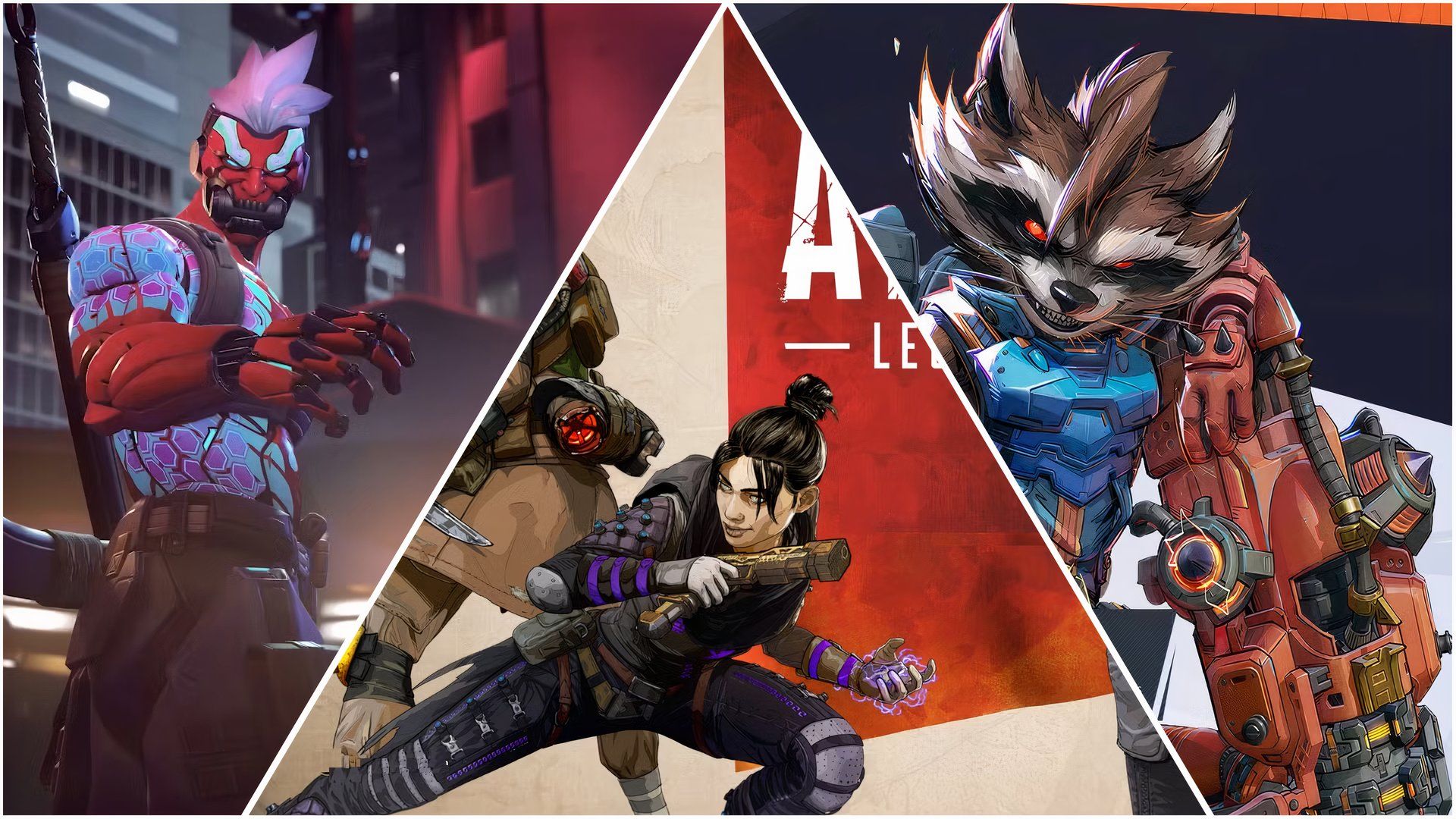 mosaic of hero posters including rocket racoon and Apex Legends