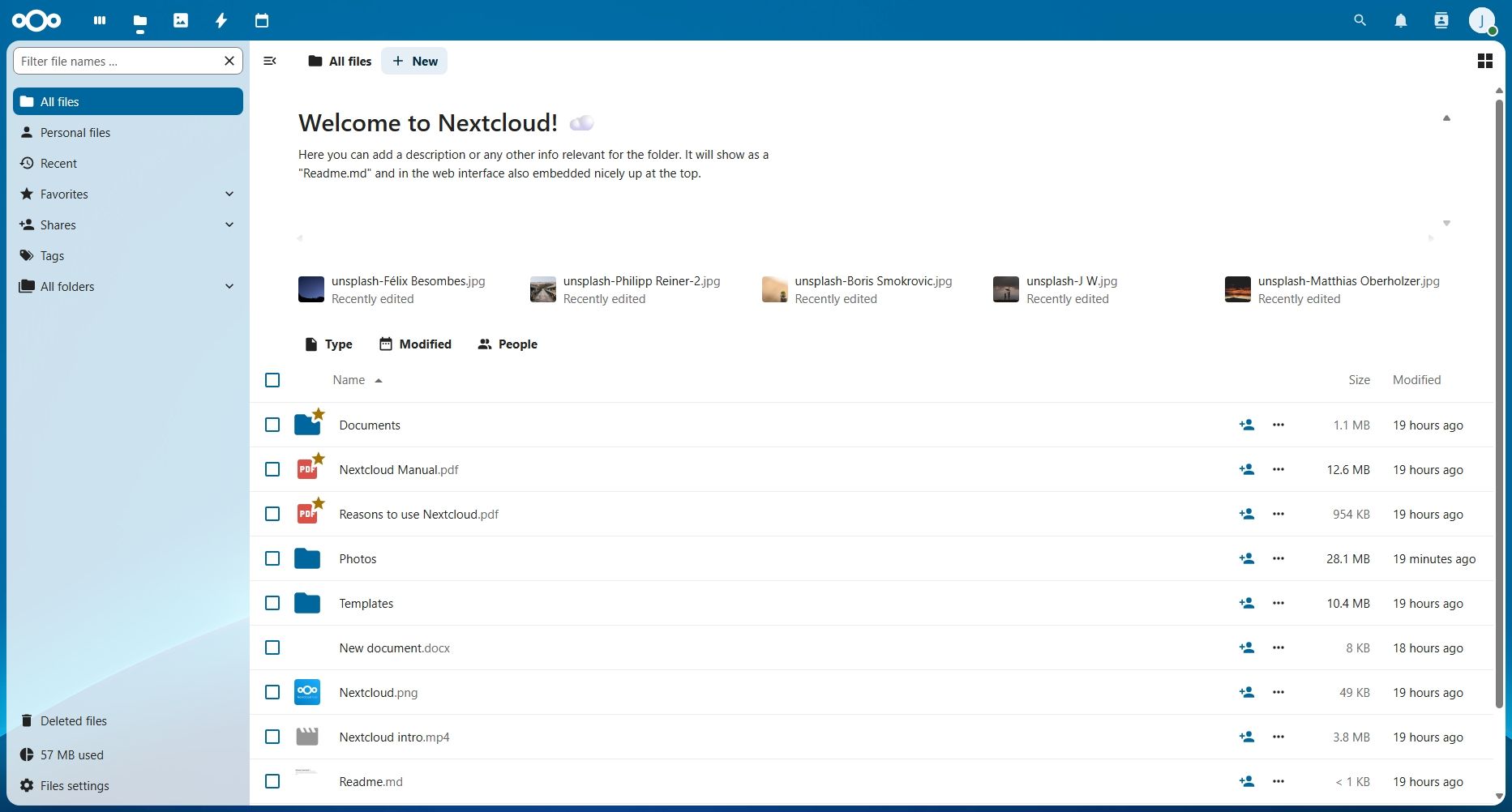 Nextcloud files main screen