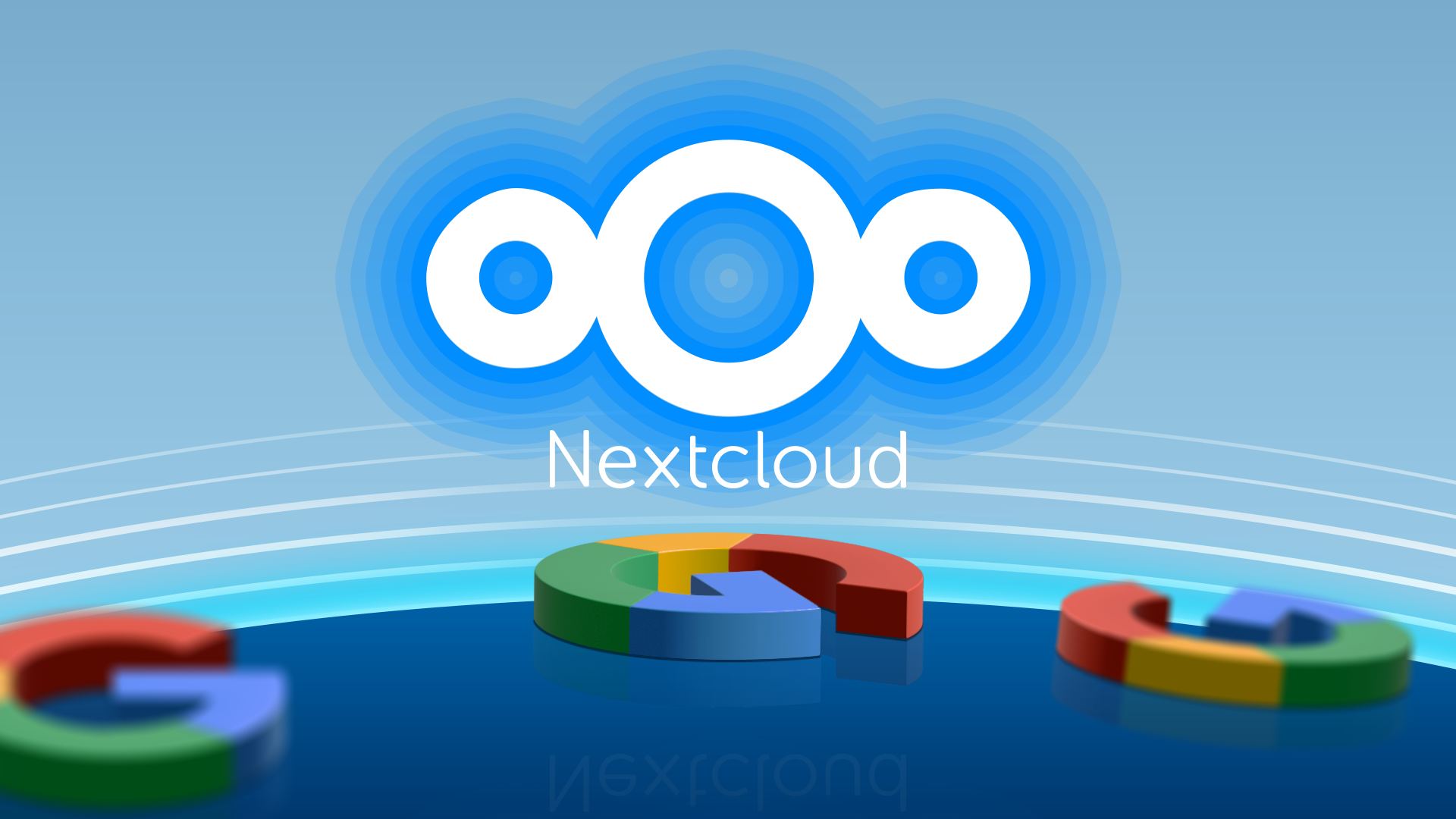 Nextcloud logo and some Google logos scattered on the floor.
