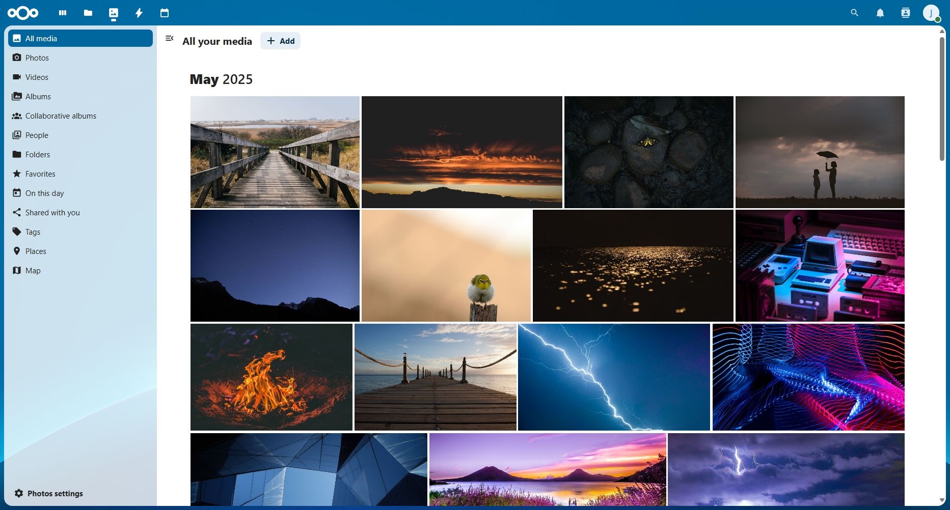 Nextcloud photos app main screen