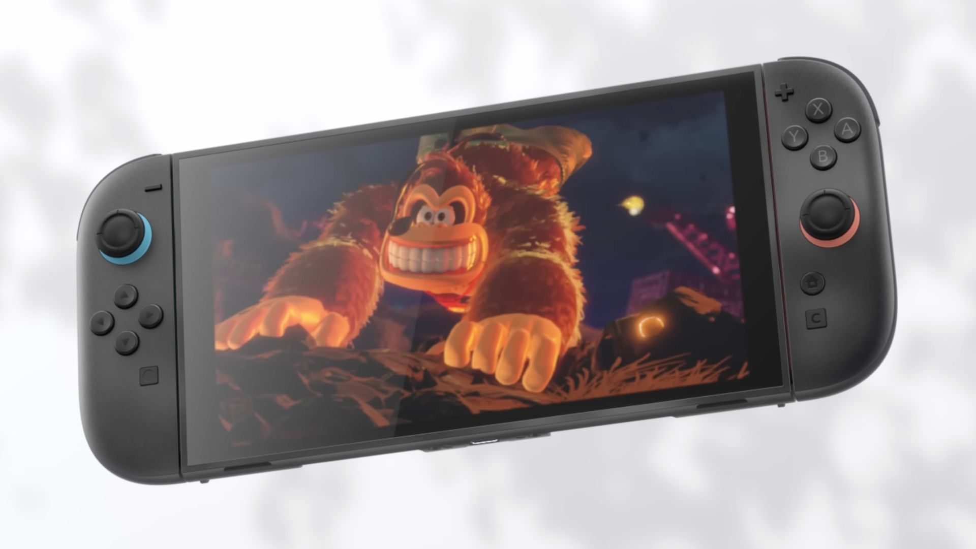 Nintendo Switch 2 with Donkey Kong Bananza on the screen.