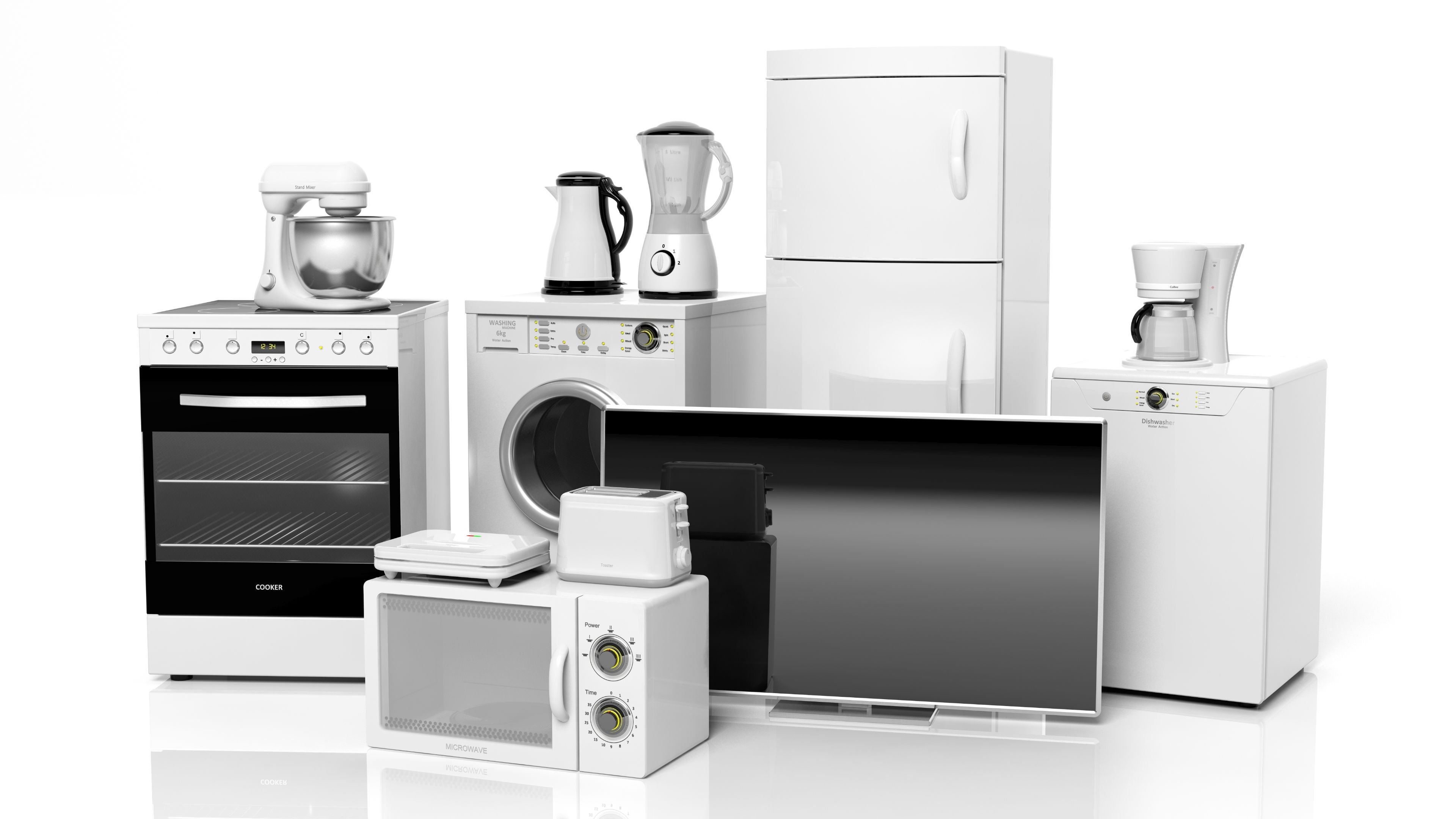 Non-smart kitchen appliances on a white background.